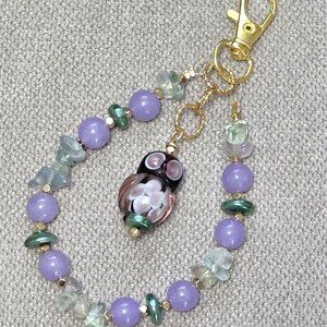 Handcrafted bag charm, hanging car charm, lampwork owl bead